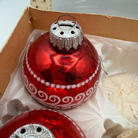Vintage Lot Jumbo West Germany Mercury Glass Christmas Ornaments Round Red White - Picture 6 of 16